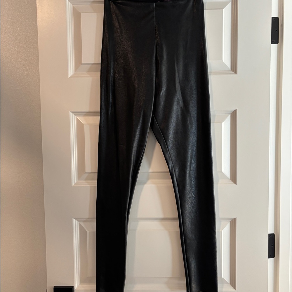 Commando Black Faux Leather Leggings with Pink Label